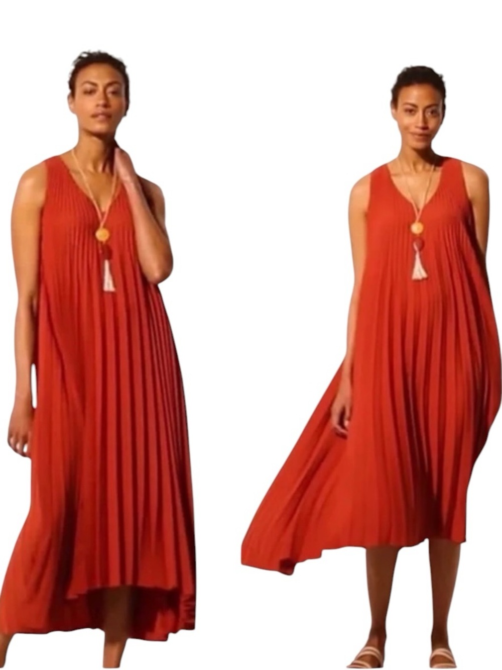 J.Jill Wearever Woven Sunburst Pleated Elliptical Dress in Pottery Size Medium